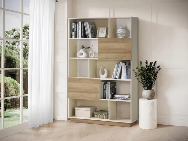 Vente-unique - CEVANIA Bookcase Holz, Platte BeigeBeige - B 32 cm x H 173 cm x L 110 cm