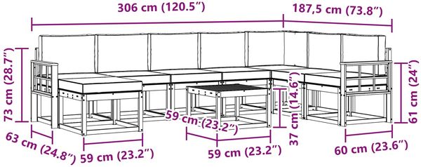 vidaXL Outdoor-Sofagarnitur mit Kissen 9 pcs Weiß und Creme 3388094 Bild 8