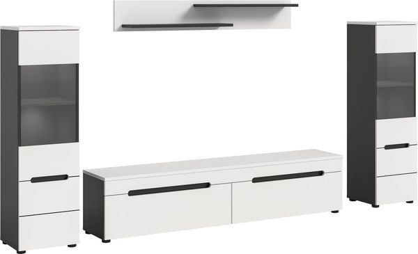 INOSIGN Wohnwand REHAT, TOPSELLER!, 4-teilig, inkl. Beleuchtung, stehend oder hängend, (4-St, Set bestehend aus: 2x Vitrine inkl. Beleuchtung, Lowboard & Wandboard), Kombination, Anbauwand, Set, Wohn-Set, Wohnzimmer-Set, Schrankwand
