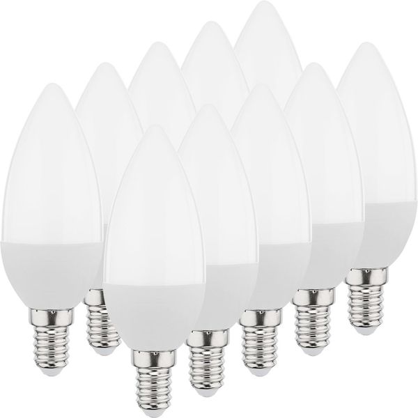 Müller-Licht 10er-SET LED Lampe Kerzenform Essentials ersetzt 40 W, Plastik, 5.5 watts, E14, weiß, 3.7 x 3.7 x 10 cm, 400227