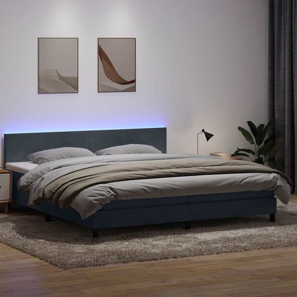 vidaXL Boxspringbett mit Matratze & LED Dunkelgrau 180x210 cm Samt 3316702