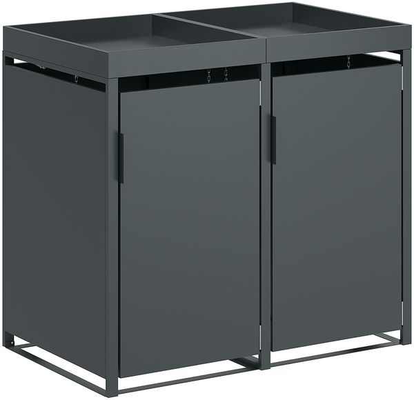 STEELSØN 'Thoria' Mülltonnenbox 2er je 240 Liter, anthrazit, Mülltonnenverkleidung aus Stahl, wetterfest, 125x80x134 cm, Müllbox mit Pflanzendach für 2 Tonnen Bild 11