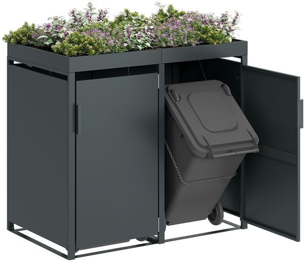 STEELSØN 'Thoria' Mülltonnenbox 2er je 240 Liter, anthrazit, Mülltonnenverkleidung aus Stahl, wetterfest, 125x80x134 cm, Müllbox mit Pflanzendach für 2 Tonnen Bild 10