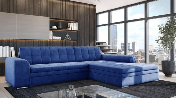 Ecksofa Sofa SARRA mit Schlaffunktion Stoff Fresh Blau Ottomane Rechts