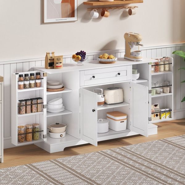 Flieks Küchenbuffet Küchenschrank mit Arbeitsplatte und verstellbaren Einlegeböden (1-St, B138/T40/H85 cm) Sideboard Kommode Mehrzweckschrank mit Schublade und Regaltüren