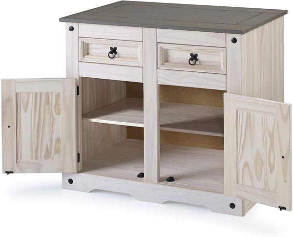 Sideboard Kommode 91,5 x 83,5 x 43 cm Pinienholz weiß grau lasiert MEXICO 68985820 Bild 3