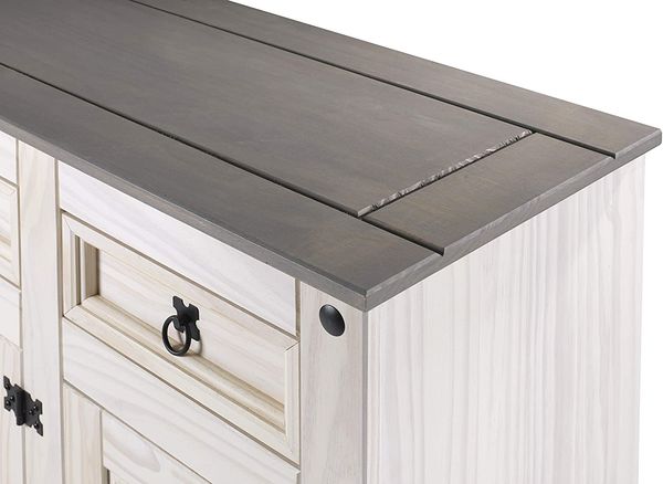 Sideboard Kommode 91,5 x 83,5 x 43 cm Pinienholz weiß grau lasiert MEXICO 68985820 Bild 5