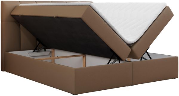Boxspringbett mit Kopfteil und Topper, Doppelbett - RICO - 140x200cm - Braun Kunstleder - H3 Bild 4