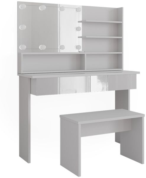 Schminktisch Azur Weiß 120 cm mit Spiegelregal, Bank & LED-Beleuchtung Vicco