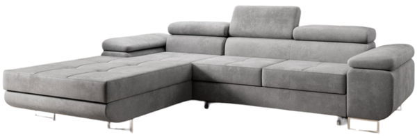 Designer Sofa Calvera mit Schlaf- und Klappfunktion Hellgrau Samt Links