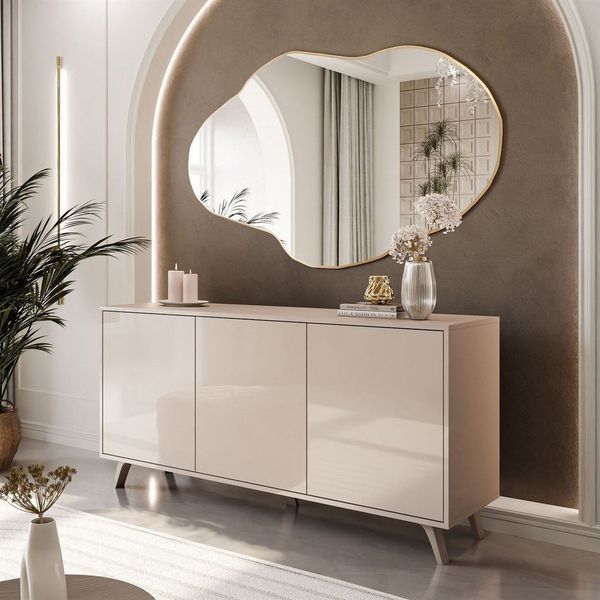 ALLHOUSE24 Kommode MANDY Dreitürige Kommode in Hochglanz Sideboard Kaschmir Weiß, Breite: 154 cm