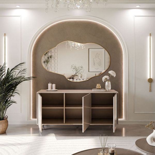 ALLHOUSE24 Kommode MANDY Dreitürige Kommode in Hochglanz Sideboard Kaschmir Weiß, Breite: 154 cm