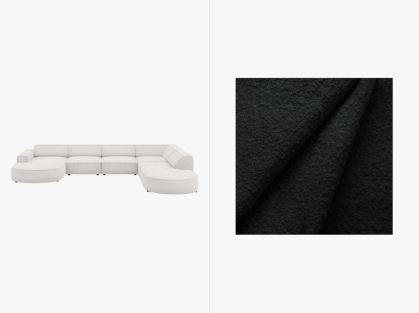 Micadoni Panorama-Ecksofa Jodie 7-Sitzer runde Recamiere Rechts Boucle Baloo Schwarz