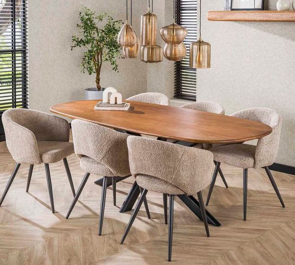Maison ESTO Esstisch Esszimmertisch „Nordwood Oval“ Mangoholz mit Spinnenfuß 180 o. 215 cm, In zwei Größen erhältlich