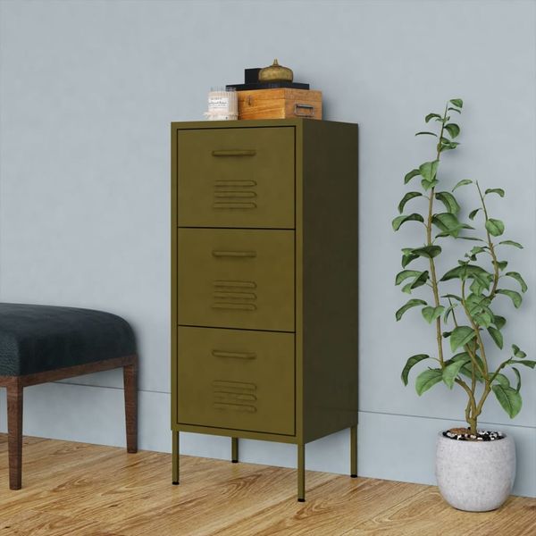 vidaXL Beistellschrank Olivgrün 42,5x35x101,5 cm Stahl 336180