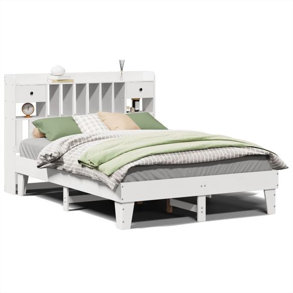 Doppelbett, Betten für Erwachsene, Massivholzbett ohne Matratze Weiß 150x200 cm Kiefernholz de4727