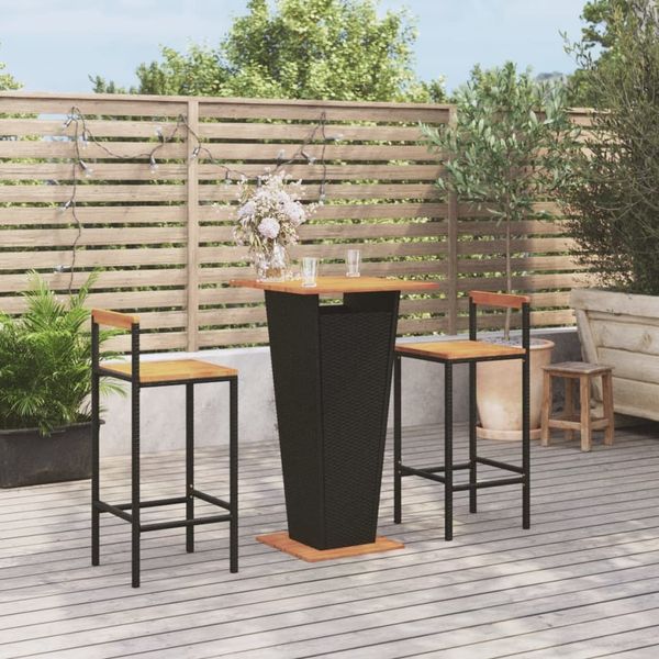 vidaXL 3-tlg. Gartenbar-Set Schwarz Poly Rattan & Massivholz Akazie 3187725