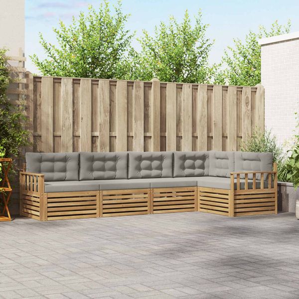 vidaXL Outdoor-Sofagarnitur 6 pcs Weiß und Hellgrau Polyester 3390476