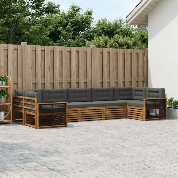 vidaXL Outdoor-Sofagarnitur mit Kissen 7 pcs Natur und Anthrazit 3383805