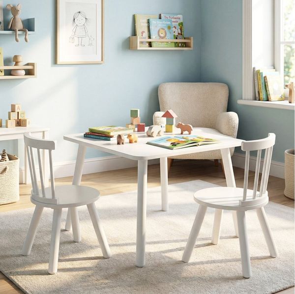 COSTWAY Kindersitzgruppe, (3-tlg), Kindertisch und 2 Stühle Set, Holz