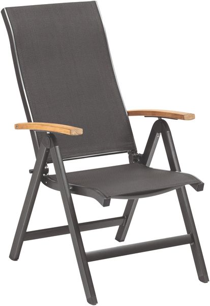 KETTLER SLEEK Multipositionssessel anthrazit/anthrazit/natur Aluminium/Outdoorgewebe/Teak 70 x 58 x 110