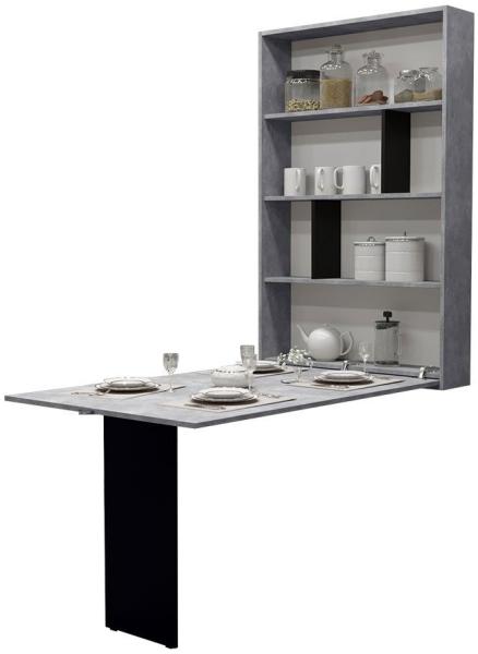 Mirjan24 Wandtisch Albi, Wandklapptisch mit 2 Regalen,150 x 85 x 203 cm, Grau + Schwarz