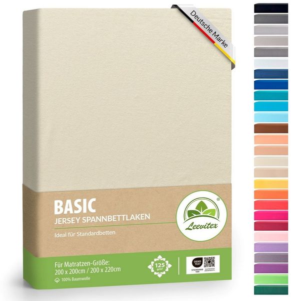 leevitex® Boxspringbett & Wasserbett Spannbettlaken | 100% Baumwolle | Markenqualität | Ökotex | 200x220 cm + 40 Steg - Creme/Naturweiß