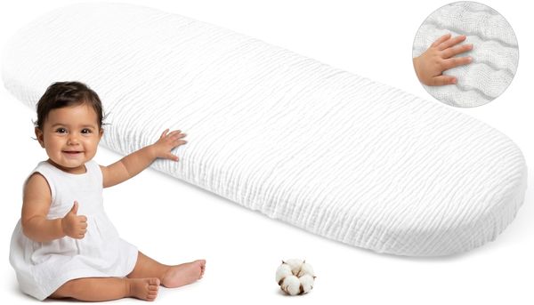 Medi Partners Spannbettlaken Musselin Baby Kinderwagen Laken 86x40 Bettlaken Stubenwagen - 100% Baumwolle Musselinlaken Fitted Sheet für Beistellbett Babybett Bezug (Weiß)