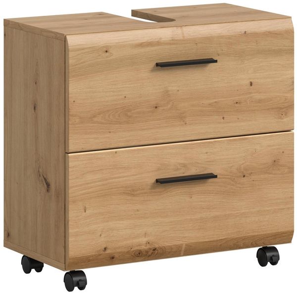 furnling Waschbeckenunterschrank auf Rollen - Ivy mit 2 Schubladen & Siphon-Ausschnitt, MDF Front, Breite 60 cm