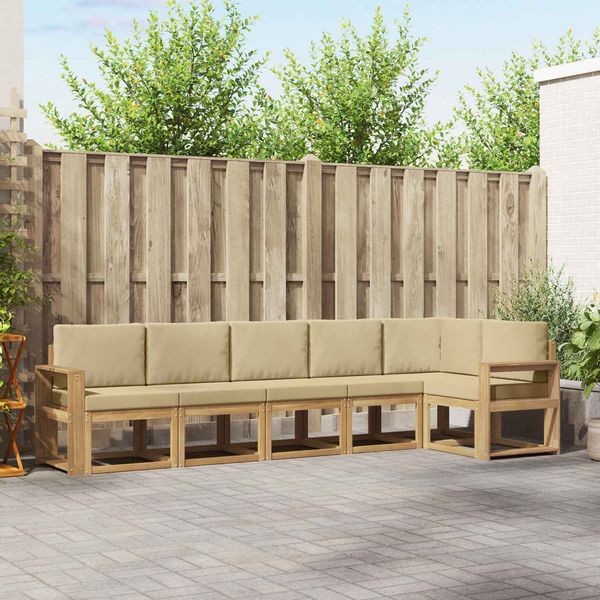 vidaXL Outdoor-Sofagarnitur mit Kissen 6 pcs Weiß und Beige Polyester 3387707