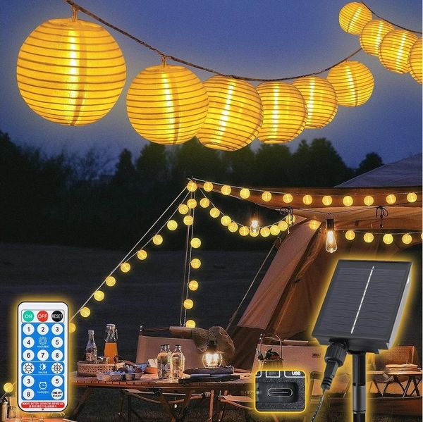 Salcar LED Solarleuchte Solar Lichterkette Lampion Außen Lichterkette Laternen Gartenleuchte, 15m 50 Lampions mit Fernbedienung,Garten, Balkon, Hof Deko