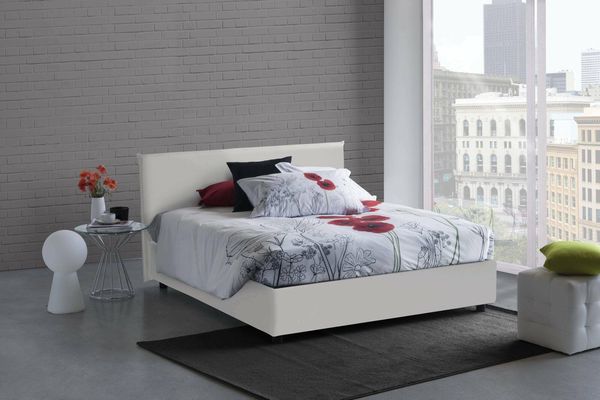 Talamo Italia - Doppelbett Bice, Bettkasten mit Kunstlederbezug, 100 % Made in Italy, Öffnung vorne, geeignet für Matratzen 160x200 cm, Weiß