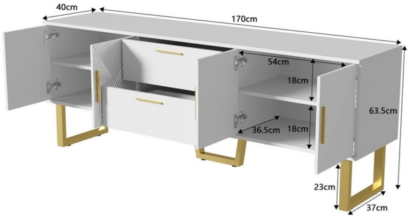 Ulife TV-Schrank 170 cm weißer Hochglanz, vier Türen und zwei Schubladen (1-St) H63.5/B170/T40cm Bild 2
