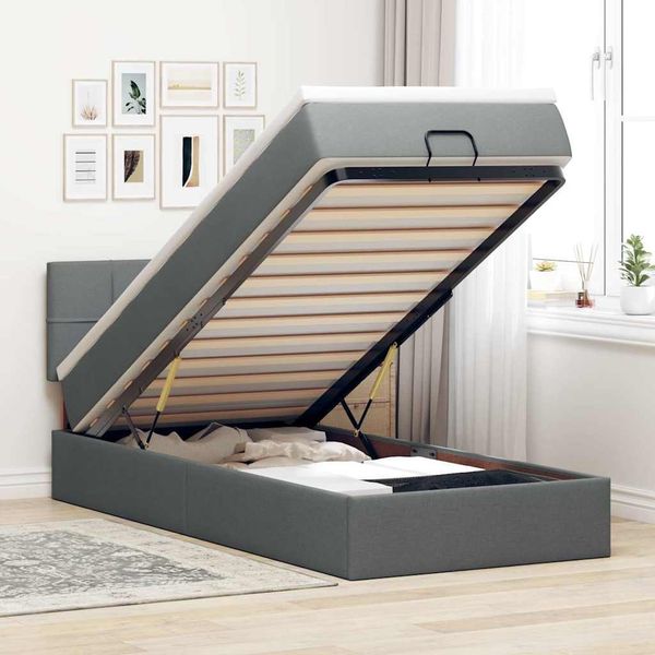 vidaXL Ottoman-Bett mit Matratze Dunkelgrau 90x190 cm Stoff 3311422