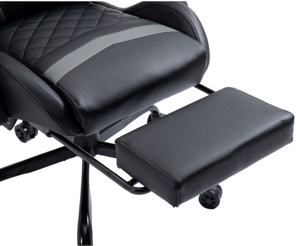 Delman Gaming-Stuhl, Bürostuhl, ergonomischer Chefsessel mit 6-Punkt-Massagefunktion, Fußstütze und Metallfußkreuz, Kunstleder, Grau Bild 6