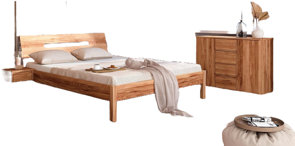 Bett Bento 7 Sonderlänge 100x220 Kernbuche massiv Holzkopfteil und Holzbeine