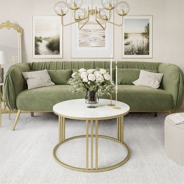 Lookway Couchtisch LORI GLASS mit goldenem Gestell (1x Couchtisch), Durchmesser: ⌀70 cm