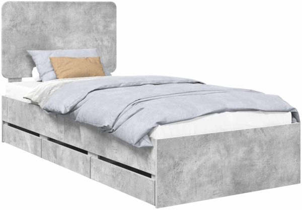 vidaXL Bettrahmen mit Kopfteil Beton Grau 90 x 200 cm Ingenieurs Holz 3412640