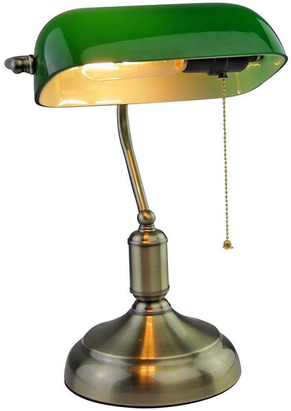 Antike RGB LED Schreibtischlampe mit grünem Glasschirm