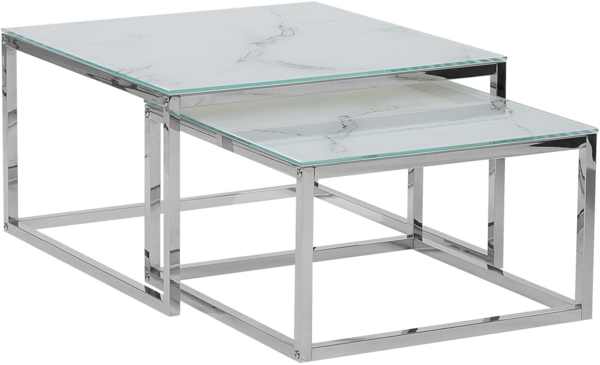 Couchtisch weiß / silber Marmor Optik 2er Set quadratisch BREA