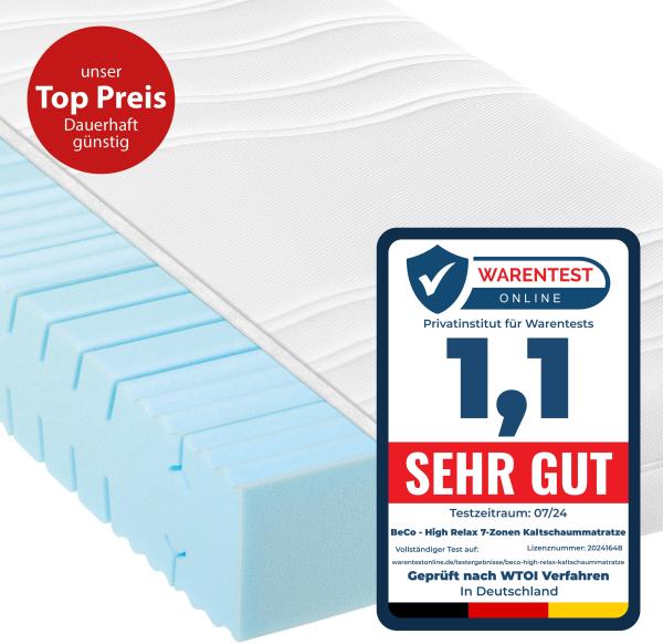 Kaltschaummatratze BeCo High Relax, 21 cm Komforthöhe, Made in Germany, 140x210 cm, Härtegrad H2 Bild 2