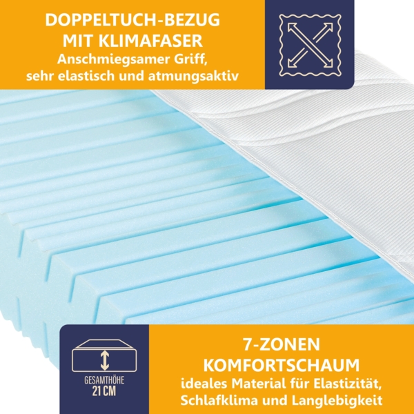 Kaltschaummatratze BeCo High Relax, 21 cm Komforthöhe, Made in Germany, 140x210 cm, Härtegrad H2 Bild 3