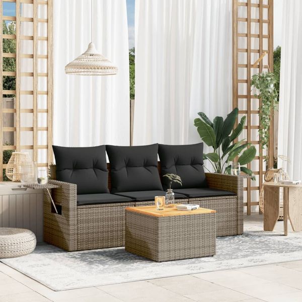 vidaXL 4-tlg. Garten-Sofagarnitur mit Kissen Grau Poly Rattan 3224436