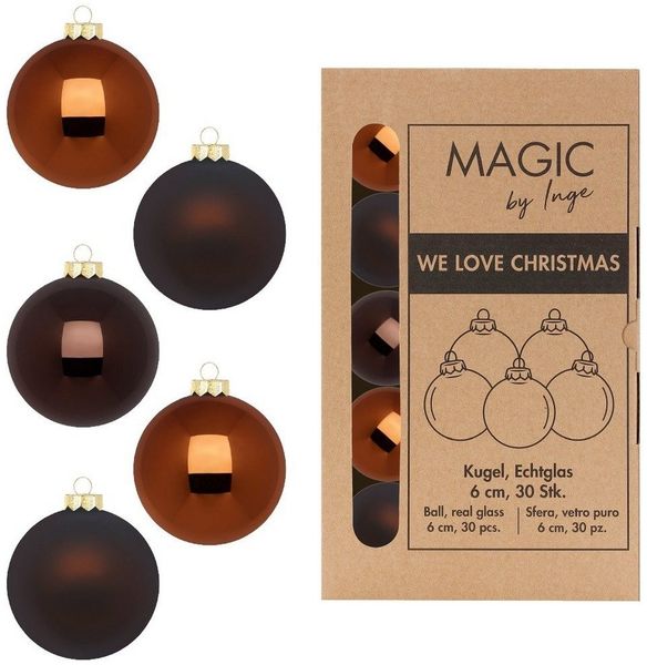 MAGIC by Inge Weihnachtsbaumkugel, Weihnachtskugeln Glas 6cm 30 Stück - Cognac Diamond