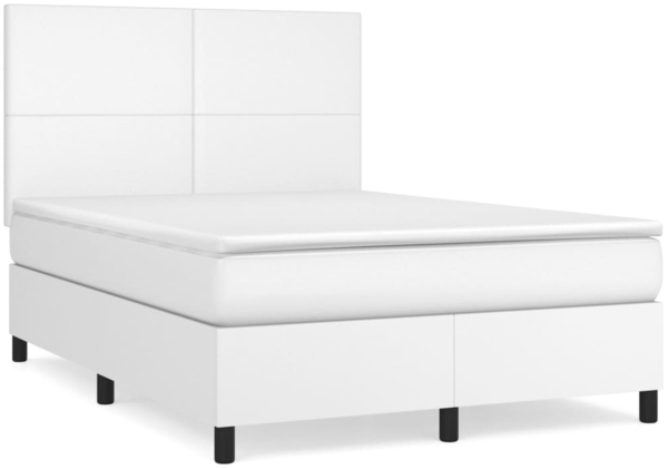 vidaXL Boxspringbett mit Matratze Weiß 140x190 cm Kunstleder 3142720