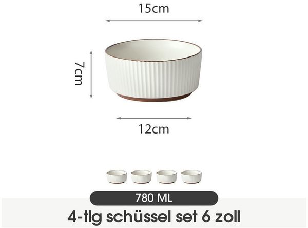 JIWOO Salatschüssel 4er Ø15cm, Müslischüssel Suppenschüssel Dessertschale Obstschale, Keramik, (Set, 4-tlg), 6Zoll Hochwertige Schüsseln Weiß Schüssel Mikrowellenofen Spülmaschine