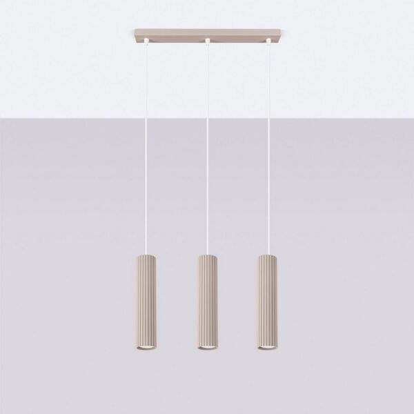 Licht-Erlebnisse Pendelleuchte BERTA, ohne Leuchtmittel, Aluminium GU10 IP20 H: max. 98 cm Taupe 3-flammig länglich Modern