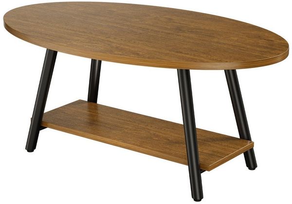 HawthyHome Couchtisch ovaler 2-stöckiger Beistelltisch mit Stauraum, 101x60 cm (1-St), Moderner Massivholztisch, ideal für Wohnzimmer und Schlafzimmer