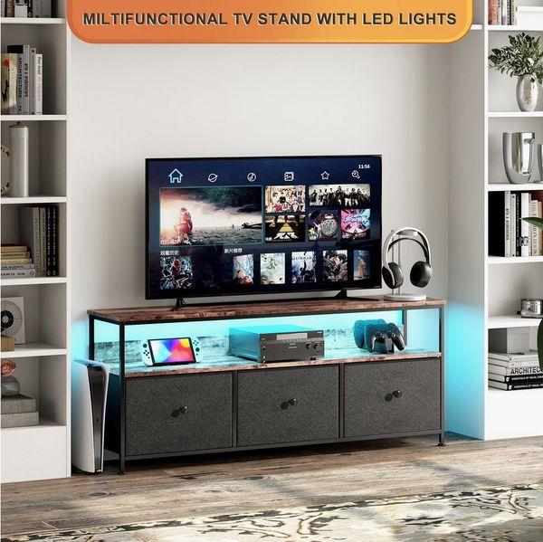 Furnishings Home TV-Schrank Mit LED-Beleuchtung Lowboard TV-Schrank 16-farbigen (1-St) Mit 1 Regal und 3 Stoff Schubladen 108 x 29.8 x 57 cm
