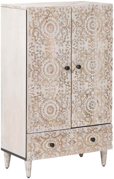 vidaXL Hochschrank mit Regal Weiß 60 x 33,5 x 100 cm Massivholz Mango 4018398